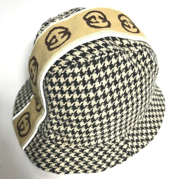 GUCCI Interlocking G GG Houndstooth Bucket hat, hat, hat hat cotton Black/White
